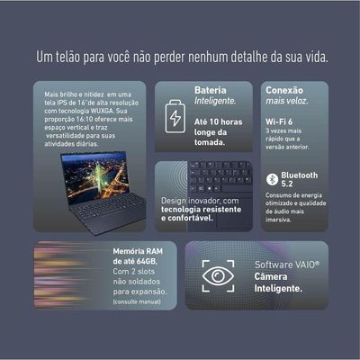 VAIO FE16 AMD Ryzen 7-5825U, 16GB RAM, 512GB SSD, Tela 16" IPS WUXGA Antirreflexo - Cinza Grafite