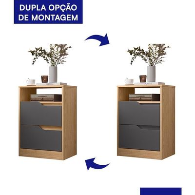 Mesa De Cabeceira Sole 2 Gavetas Flex Freijó-titanium - Móveis Albatroz Freijó-titanium