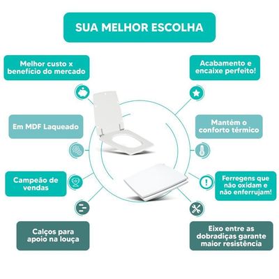 Assento Sanitário Tampa De Vaso Branco Mdf Laqueado Nuage Para Bacia Incepa