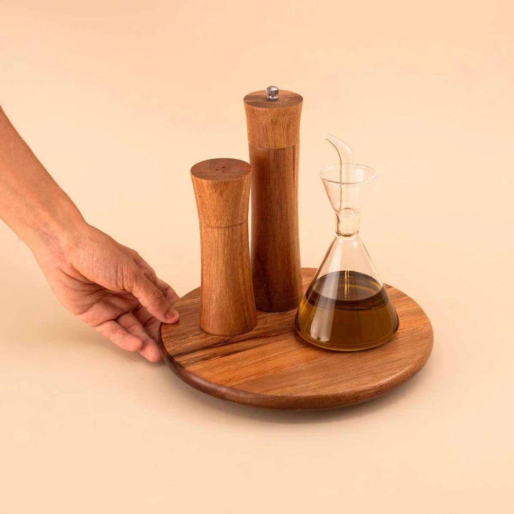 Tábua Com Base Giratória Em Madeira Acácia 25cm