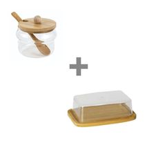 Kit Porta Manteiga Bambu + Açucareiro Tampa Bambu