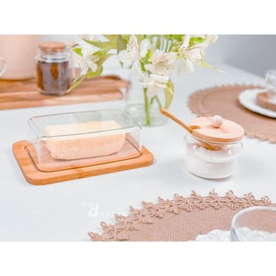 Kit Porta Manteiga Bambu + Açucareiro Tampa Bambu