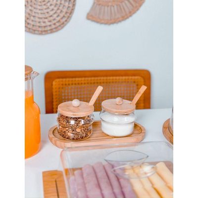 Kit Açucareiro + Jarra 1 Litro Vidro E Bambu