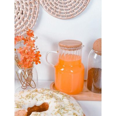 Kit Açucareiro + Jarra 1 Litro Vidro E Bambu