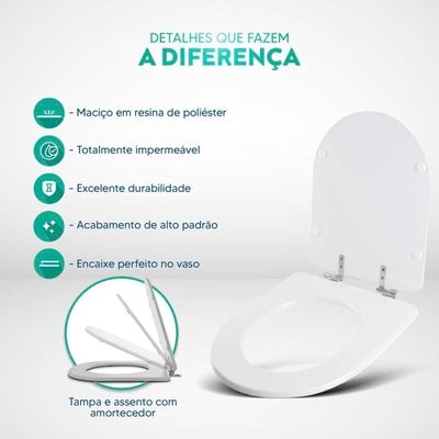 Assento Sanitário Poliéster Com Amortecedor Lift Branco Para Vaso Docol
