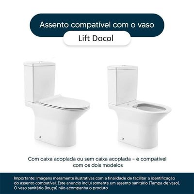 Assento Sanitário Poliéster Com Amortecedor Lift Branco Para Vaso Docol