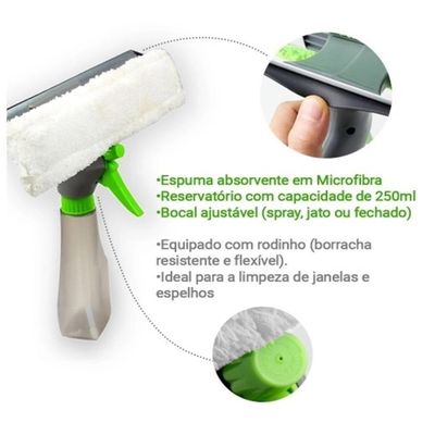 Rodo Mop Spray Com Reservatório – Limpa Vidros, Janelas E Box Com Borrifador 3 Em 1, Kit Completo