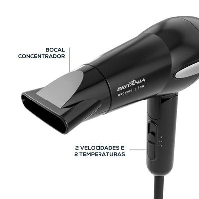 Secador Britania Ion Tourmaline BSC1200 1200w Preto - Bivolt