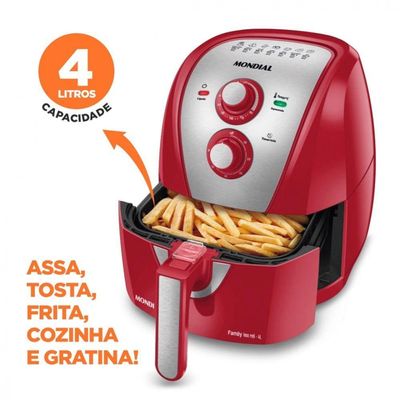 Fritadeira Eletrica Air Fryer Mondial 4 Litros AFN40 Vermelho/inox 220V
