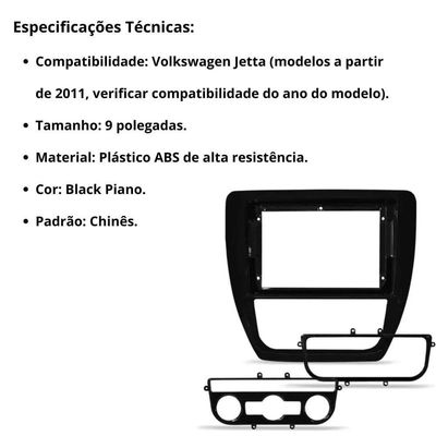 Central Multimídia Android 2 Din Jetta Moldura 9 Câmera Ré
