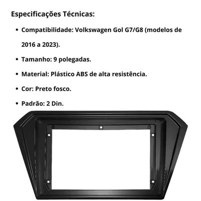 Central Multimídia Android 2 Din Gol G8 Moldura 9 Câmera Ré