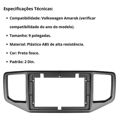 Central Multimídia Android 2 Din Amarok Moldura 9 Câmera Ré Pt Fosco