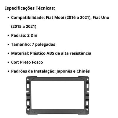 Central Multimídia 2 Din Mp5 Fiat Uno Câmera Moldura Pt Fosco