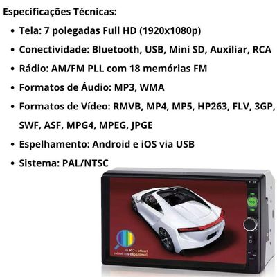 Central Multimídia 2 Din Mp5 Fiat Uno Câmera Moldura Pt Fosco