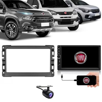 Central Multimídia 2 Din Mp5 Fiat Uno Câmera Moldura Pt Fosco