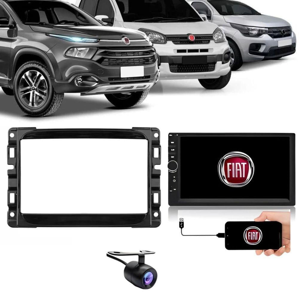 Central Multimídia 2 Din Mp5 Fiat Uno Câmera Moldura Bp