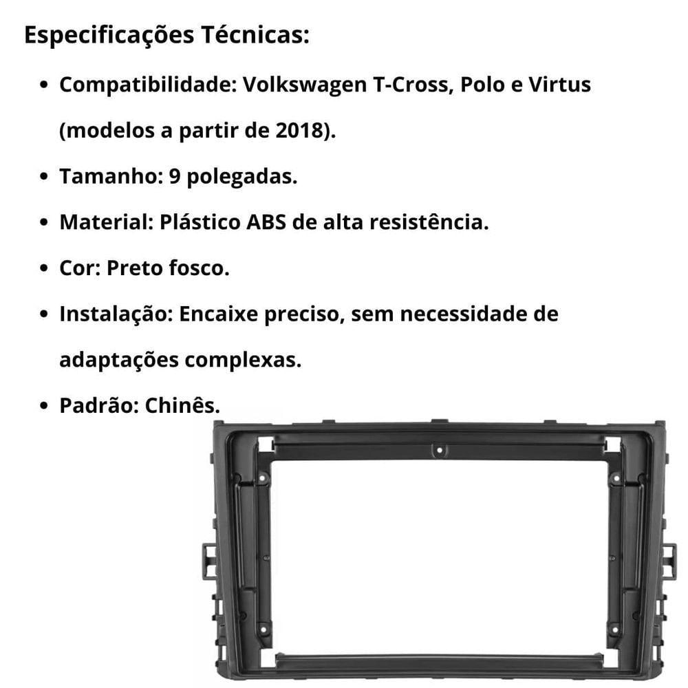Central Multimídia Android 2 Din T-cross Moldura 9 Câmera Ré Pt Fosco