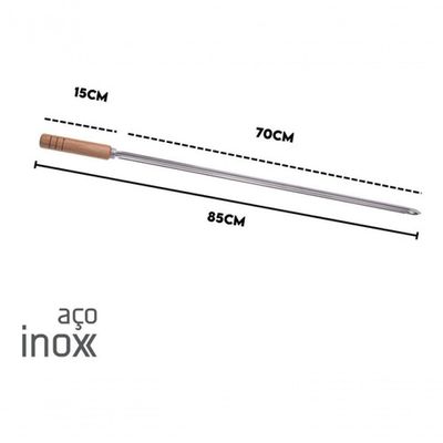 Kit 5 Espetos Para Churrasco 85cm Aço Inox Kort