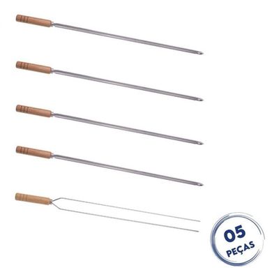 Kit 5 Espetos Para Churrasco 85cm Aço Inox Kort