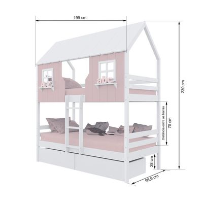 Beliche Casinha Encantada Com 02 Gavetas Madeira Maciça Rosa/ Branco Housin
