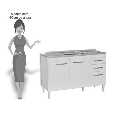 Balcão Gabinete Suécia E Pia Inox 120cm 3 Portas - Lumil Móveis Branco-castanho