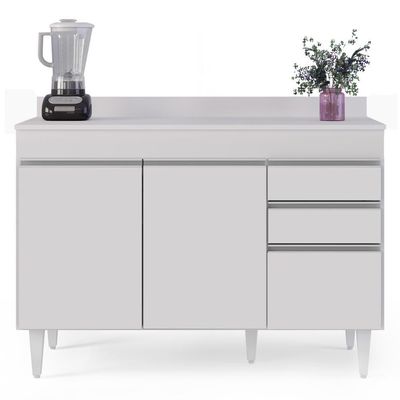 Balcão Gabinete Para Pia Com Tampo 120cm Michigan Branco - Lumil