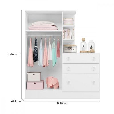 Guarda Roupa Infantil Doce Sonho 2 Portas 3 Gavetas Branco