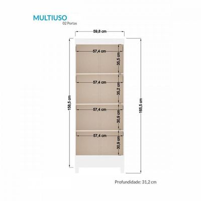 Armário Multiuso Com Pés 2 Portas Branco New Opção Branco