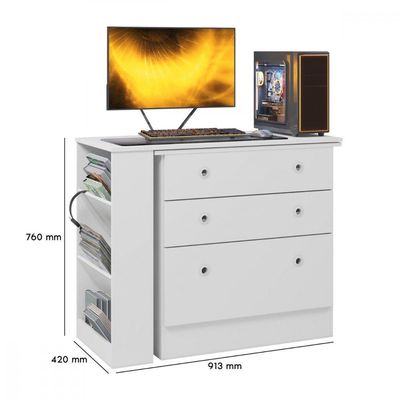 Cômoda Com Mesa Gamer Giratória Branco Qmovi Branco