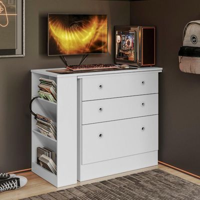 Cômoda Com Mesa Gamer Giratória Branco Qmovi Branco