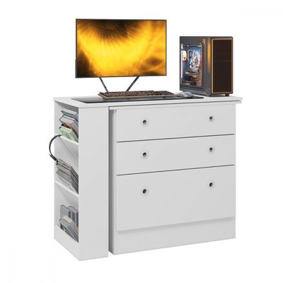 Cômoda Com Mesa Gamer Giratória Branco Qmovi Branco