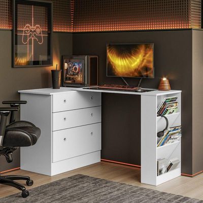 Cômoda Com Mesa Gamer Giratória Branco Qmovi Branco