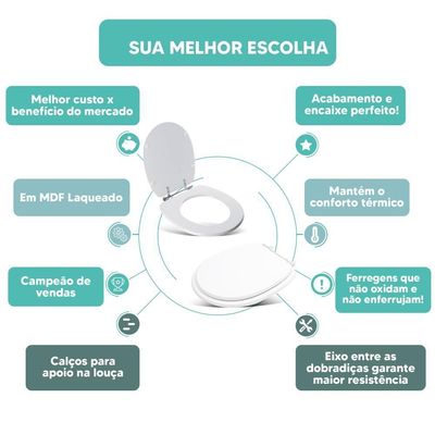 Tampa Vaso Sanitário Madeira Laqueada Village Branco Para Bacia Deca