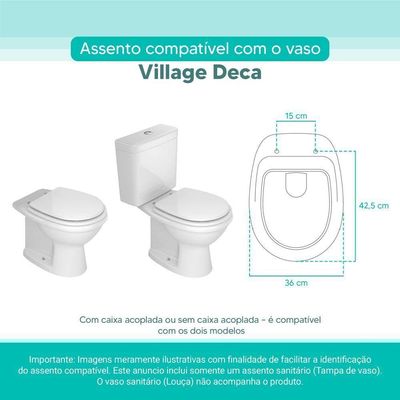 Tampa Vaso Sanitário Madeira Laqueada Village Branco Para Bacia Deca