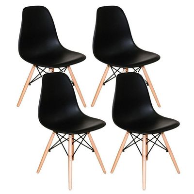Mesa Redonda 90cm Com 4 Cadeiras Eames Eiffel Pés De Madeira Preta