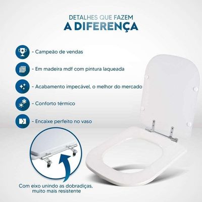 Tampa De Vaso Em Mdf Debba Square Branco Para Bacia Roca