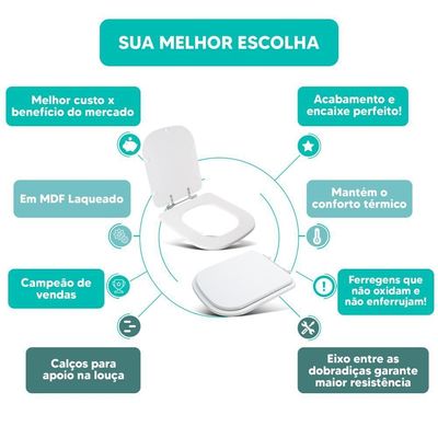 Assento Sanitário Tampa De Vaso Branco Mdf Laqueado Debba Para Bacia Roca
