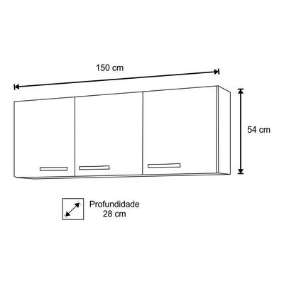 Armário Aéreo De Cozinha Parma 150cm 3 Portas - Lumil Móveis Branco-castanho