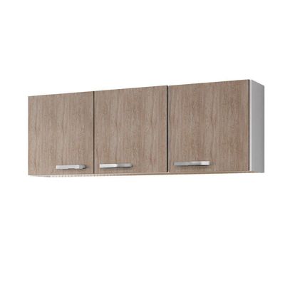 Armário Aéreo De Cozinha Parma 150cm 3 Portas - Lumil Móveis Branco-castanho