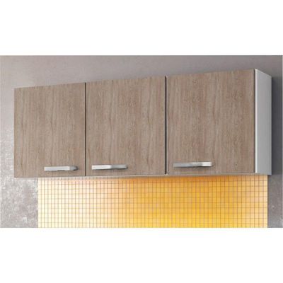 Armário Aéreo De Cozinha Parma 150cm 3 Portas - Lumil Móveis Branco-castanho
