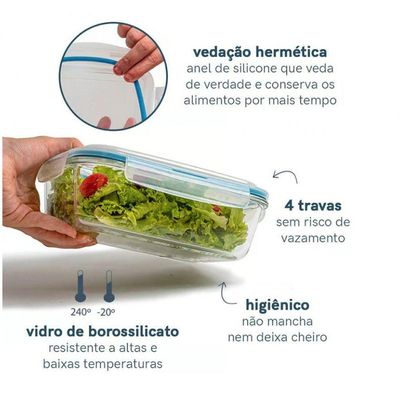 Pote De Vidro Retangular Hermetico Marmita 350 Ml - Mimo