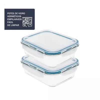 Pote De Vidro Retangular Hermetico Marmita 350 Ml - Mimo