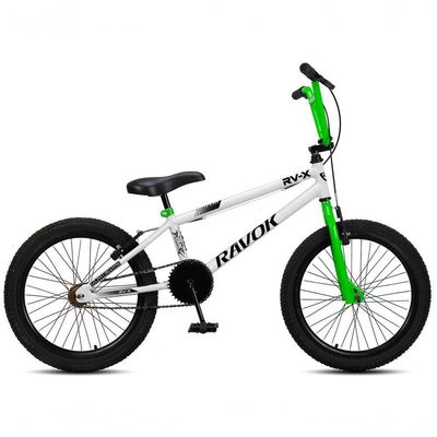 Bicicleta BMX Cross Aro 20 RV-X Aro Aero Freio V-brake Ravok Branco Verde