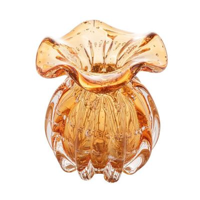 Vaso Murano De Vidro Italy Ambar Dourado 10x11cm Wolff