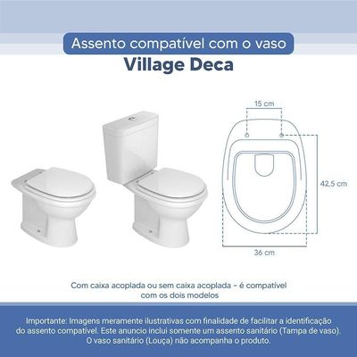 Tampa Vaso Sanitário Poliester Acrilico Village Branco Para Bacia Deca