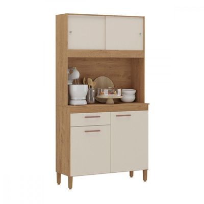 Cozinha Compacta Ceara 4 Portas Atualle Canelato Rustico Com Off White
