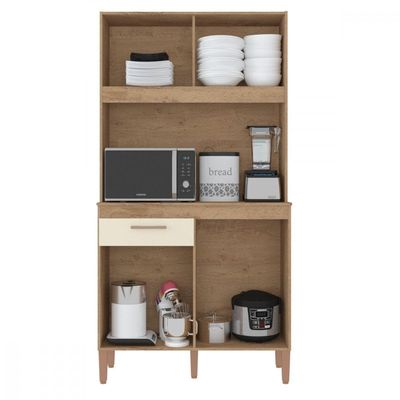 Cozinha Compacta Ceara 4 Portas Atualle Canelato Rustico Com Off White