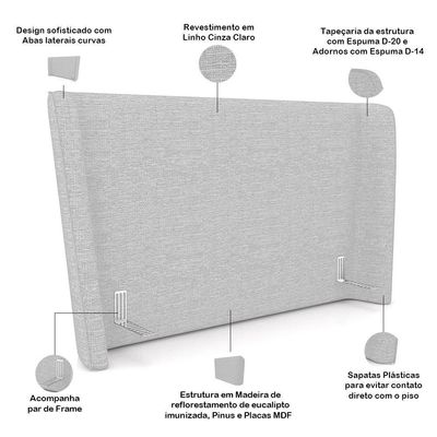 Cabeceira Cama Box King 195cm Nilo P05 Linho Cinza Claro - Lyam Decor