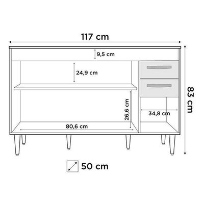 Balcão Gabinete Suécia E Pia Inox 120cm 3 Portas - Lumil Móveis Branco