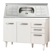 Balcão Gabinete Suécia E Pia Inox 120cm 3 Portas - Lumil Móveis Branco